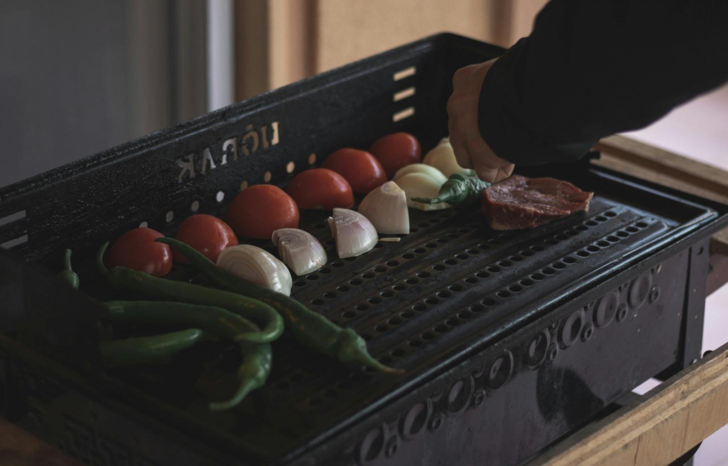 Fresh ingredients and cooking preparation for vegetarian recipes
